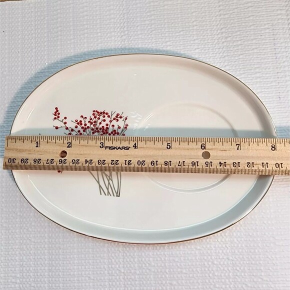 Graces Teaware Oval Cup Snack Plate Merry Christmas Red Holly Gold Trim Writing - Picture 12 of 16